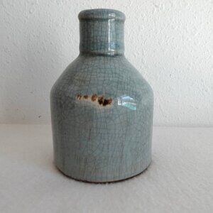 Art Pottery Crackle Glaze Vase Light Blue 2000s Creative Co-Op 6 Inches Tall